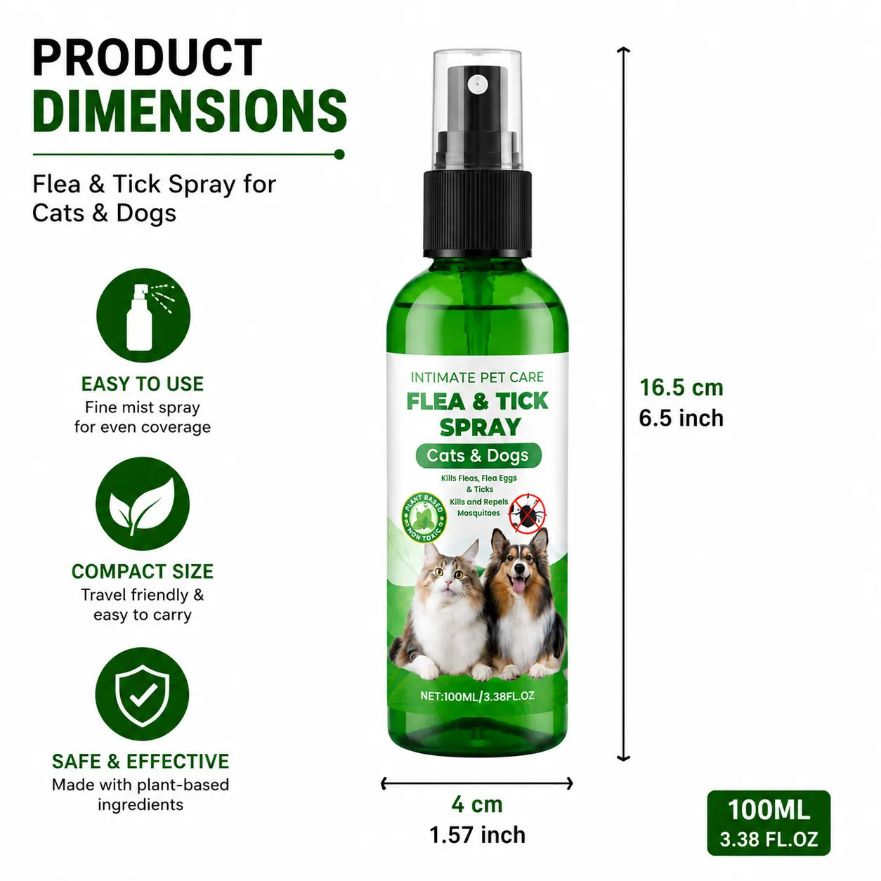 Petwag Flea & Tick Spray for Dogs & Cats – Natural Pet Protection Spray Against Fleas, Ticks & Mosquitoes, Safe Daily Care Formula (100ML)
