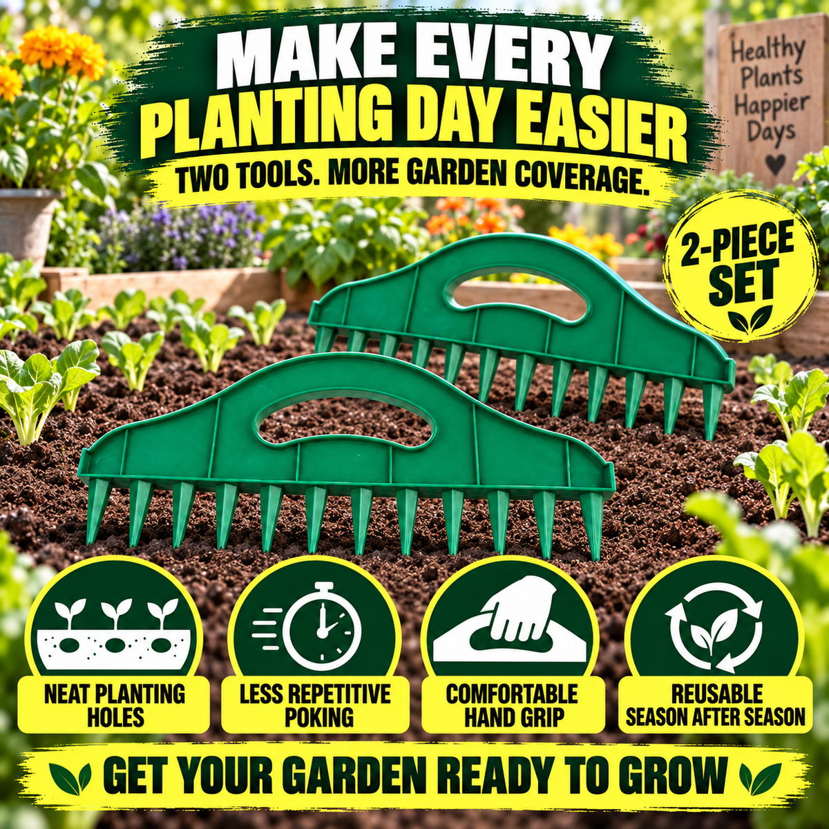 🔥BUY 1 FREE 1🌱Garden Seed Spacing Tool – Multi-Row Soil Dibbler & Furrow Maker
