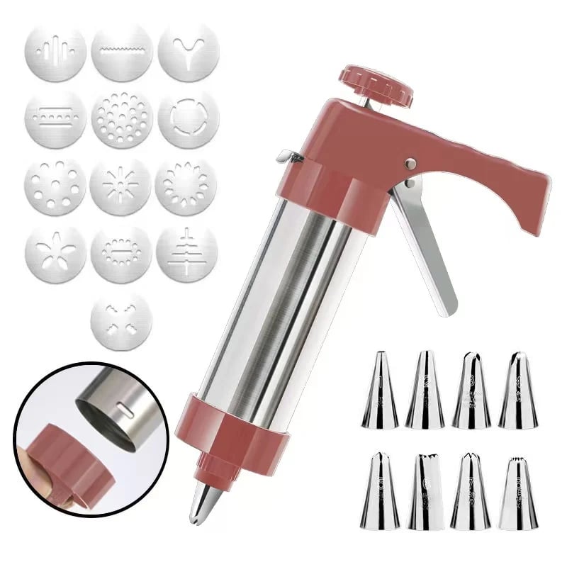 🍪 Stainless Steel Cookie Press & Decorating Kit | 13 Cookie Discs + 8 Icing Tips for Cookies, Cupcakes & Cakes 🧁