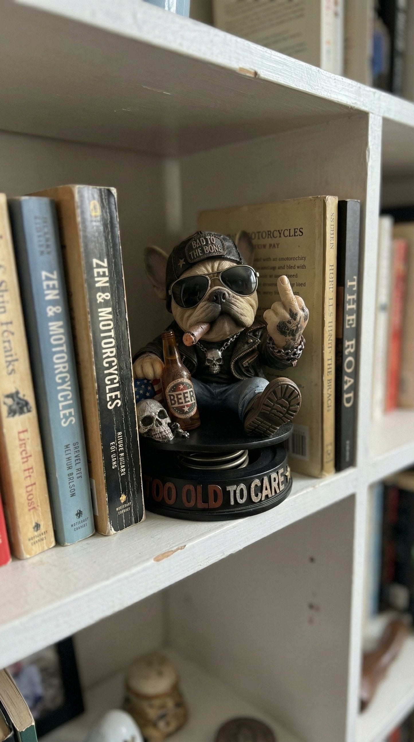 "Too Old To Care" Hardcore Frenchie Dashboard Bobblehead😎 - Rebellious Middle Finger Bulldog Car Decor