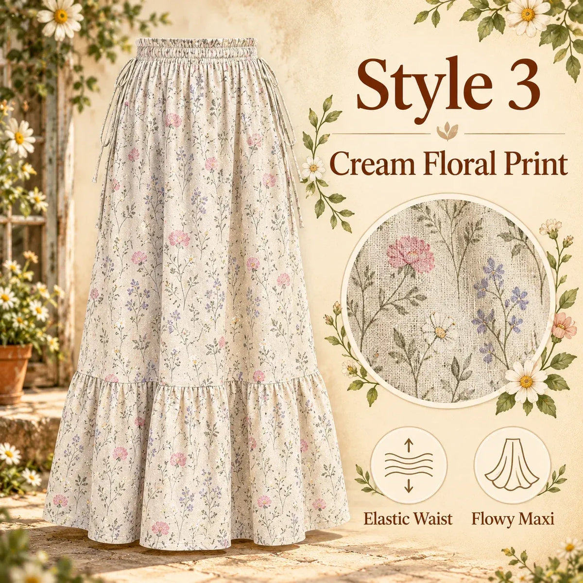 🌸 Boho Floral Maxi Skirt (One Size) – A Little Romance in Every Step