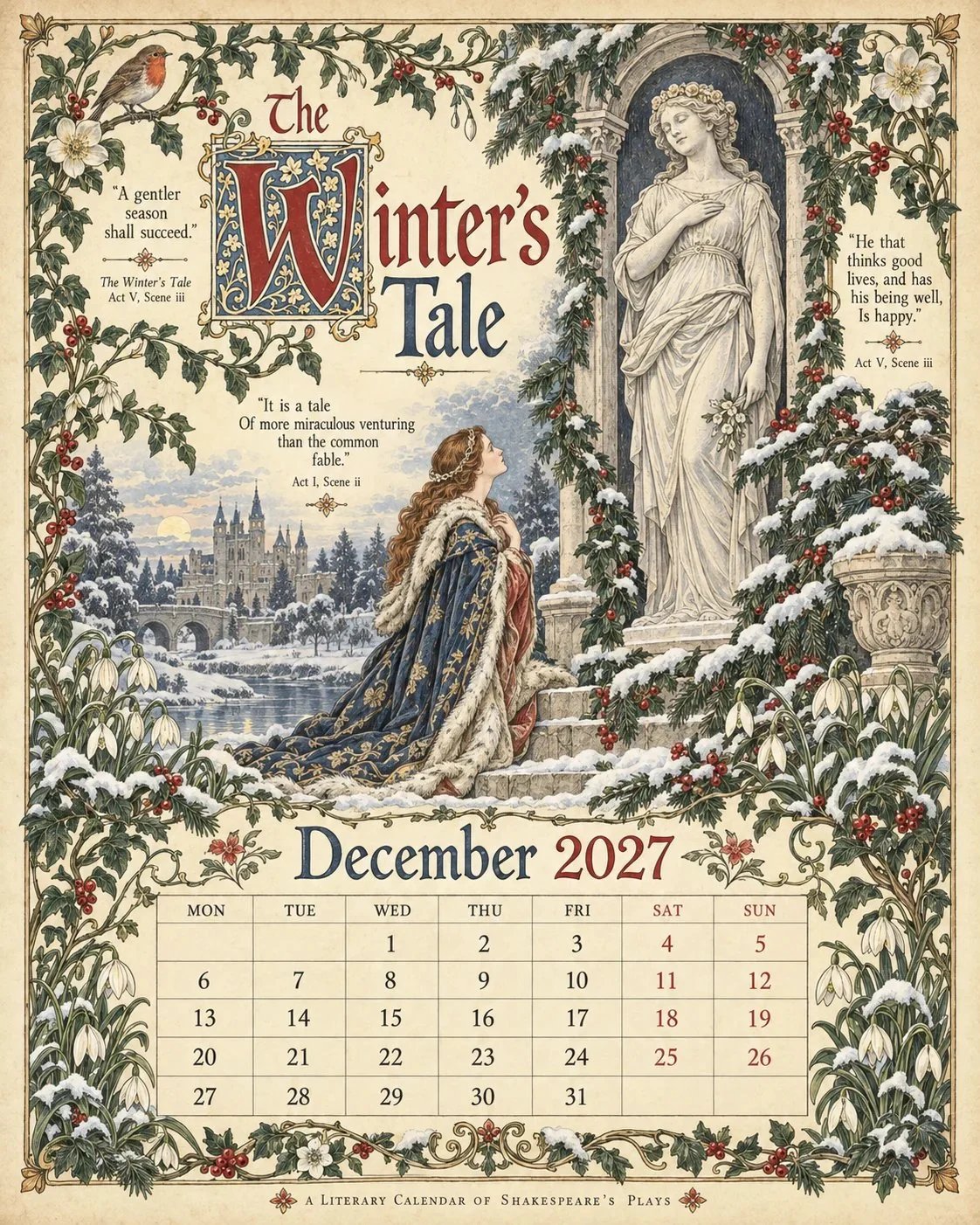 A Shakespearean Year 2027 – 12 Plays Illustrated Wall Calendar