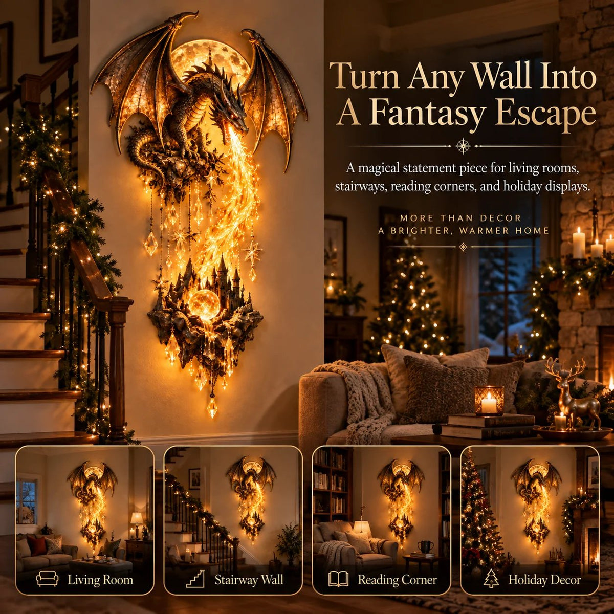 ๐ฅ๐๐ฅ 49% Off โ ๐ Dragonfire Moonlight Wall Lamp | Enchanted Fantasy Castle Decor ๐