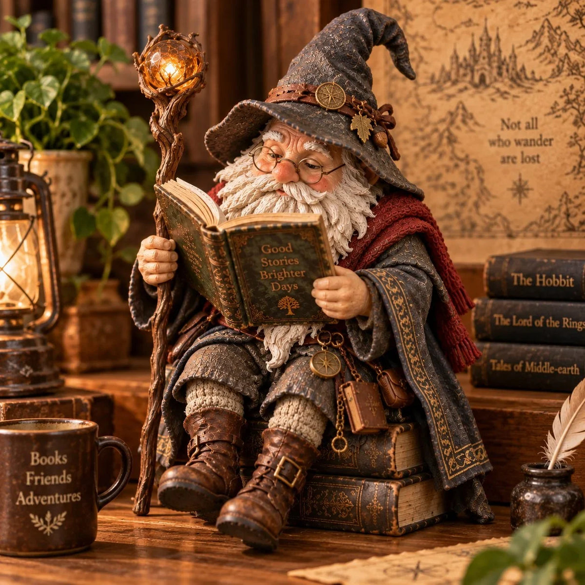 ๐๐งโโ๏ธ The Wandering Scholar Gnome โ Enchanted Reading Wizard Figurine