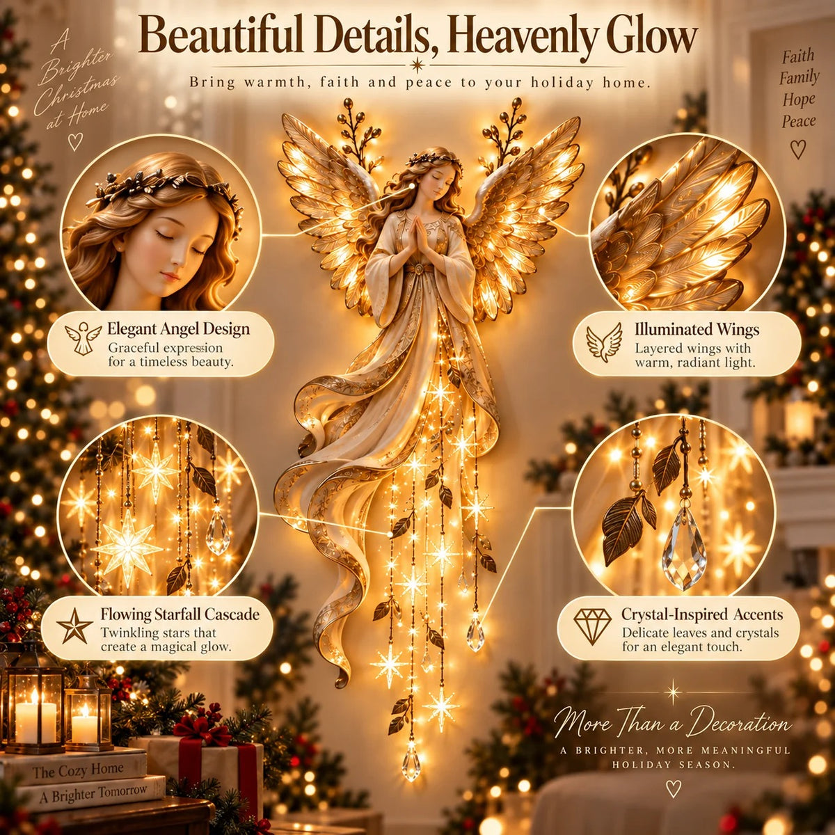 š¼Guardian Angel Starfall Cascade⢠ā Lighted Faith & Blessing Christmas Wall DecorāØ