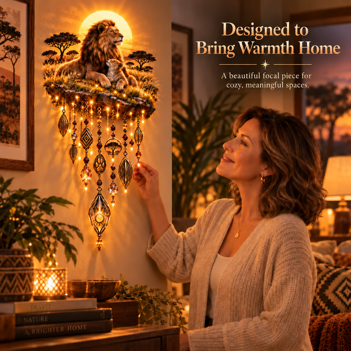 Majestic Savannah Family Glow – Lion & Cub Illuminated Wall Decor