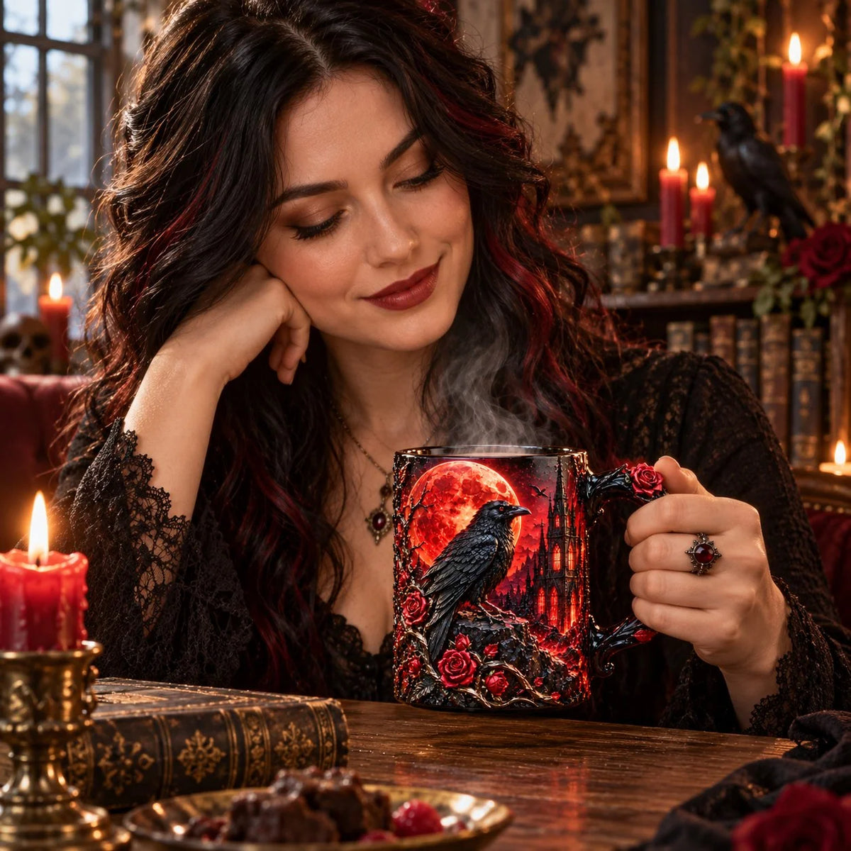 🐦⬛🌹 Raven Magic Color-Changing Mug | Gothic Raven & Blood Moon Coffee Cup