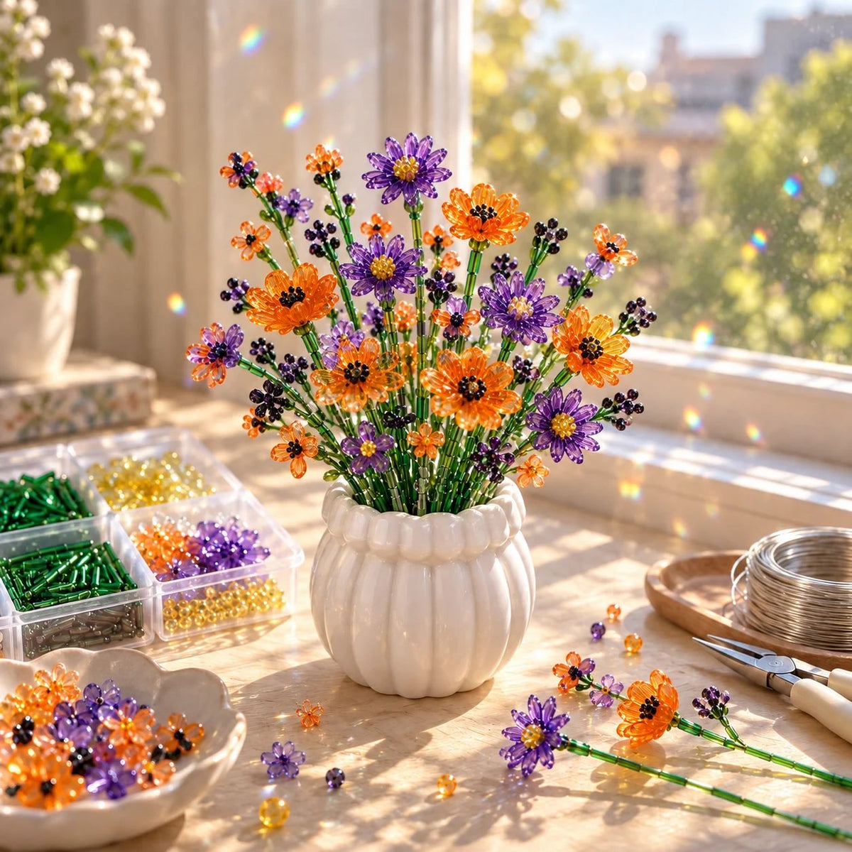 🏆Limited Time Sale 49% OFF 🌼✨DIY Beaded Wildflower Bouquet Kit – Handmade Crystal Flower Craft Set🌸✨