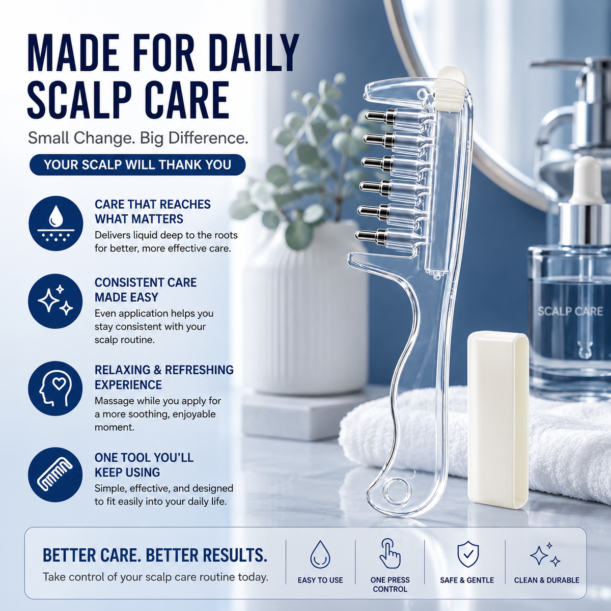 Scalp Care Serum Applicator Crystal Comb โ Apply & Massage in One Step
