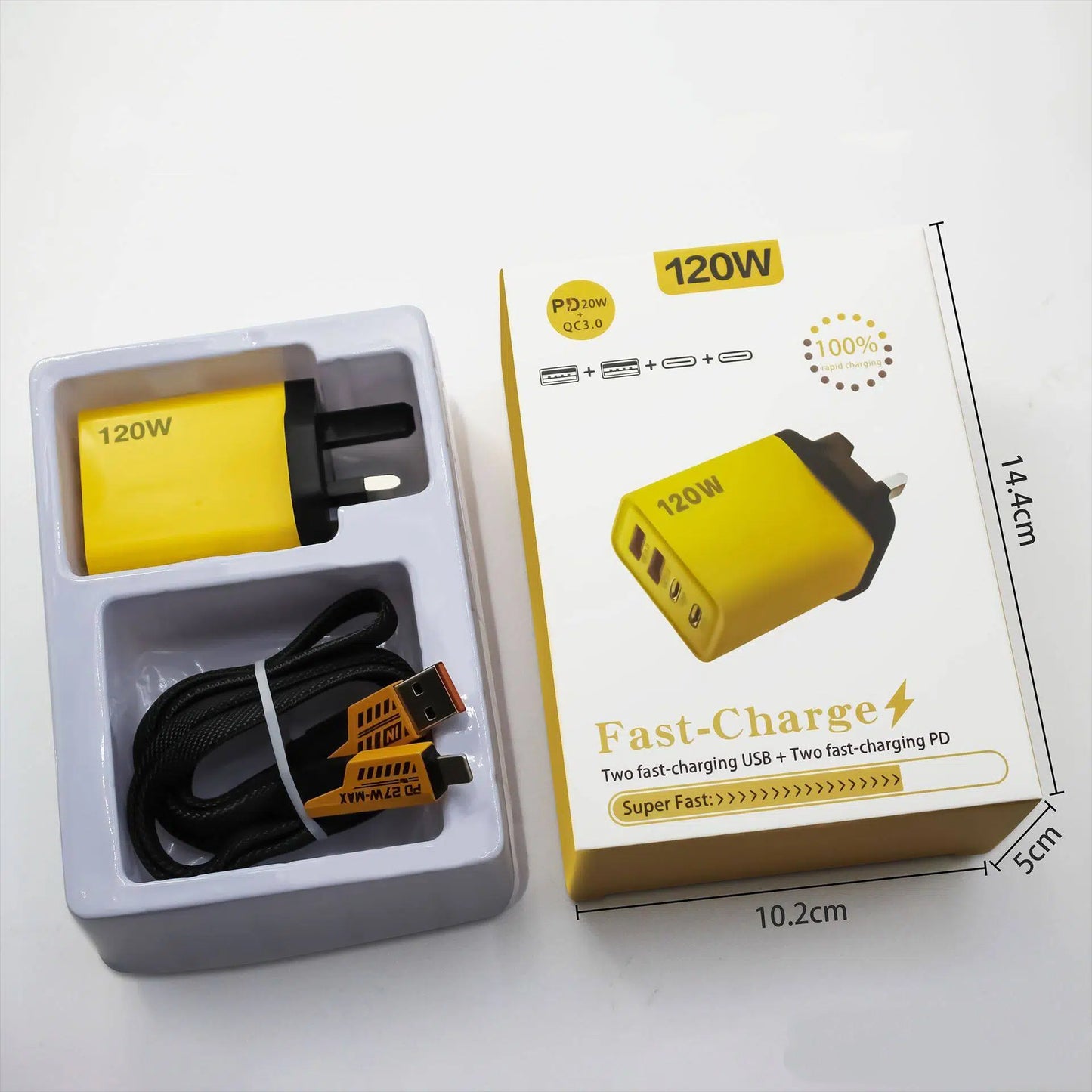 ⚡Portable Fast Charger, Type C/USB A Dual Ports Adapter,4 in 1 Fast Charging Cable & Data Sync