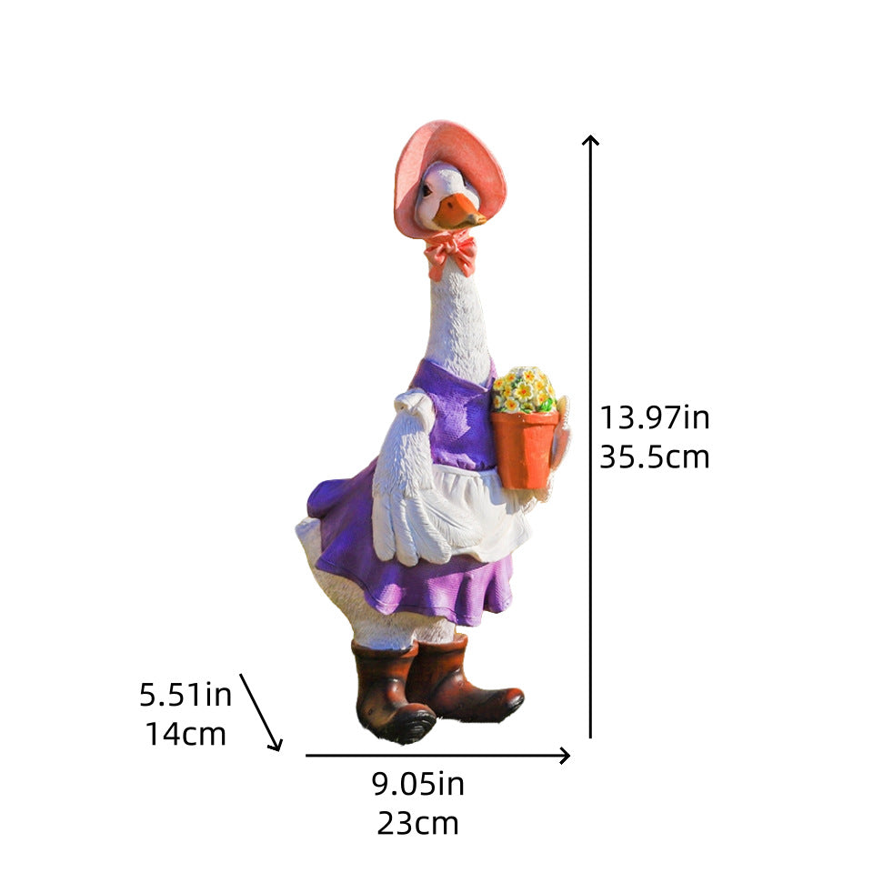 Whimsical Gardener Goose Resin Statue | Country Outdoor Garden Ornament for Porch & Lawn