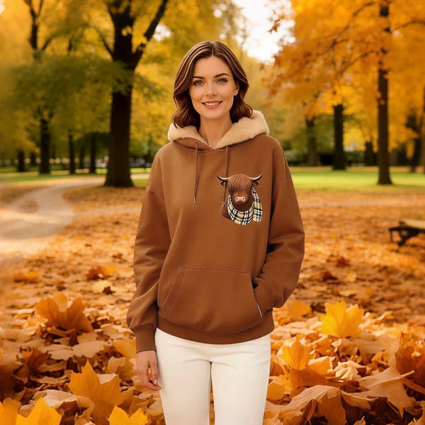 🐮 49% OFF! 🎁 Cute Highland Cow Fleece-Lined Hoodie – Cosy & Warm Hooded Sweatshirt | Soft Plush Lining | Cute Cow Design | Perfect for Chilly Days & Relaxing at Home