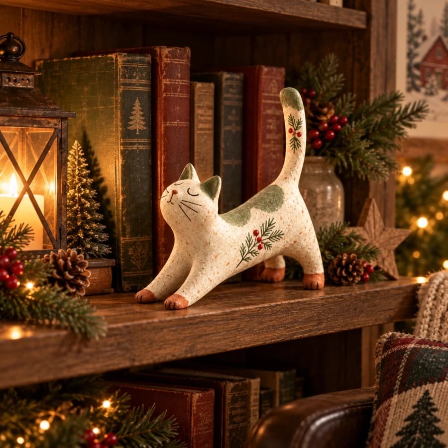 😽🐈 Woodland Christmas Cat Figurine