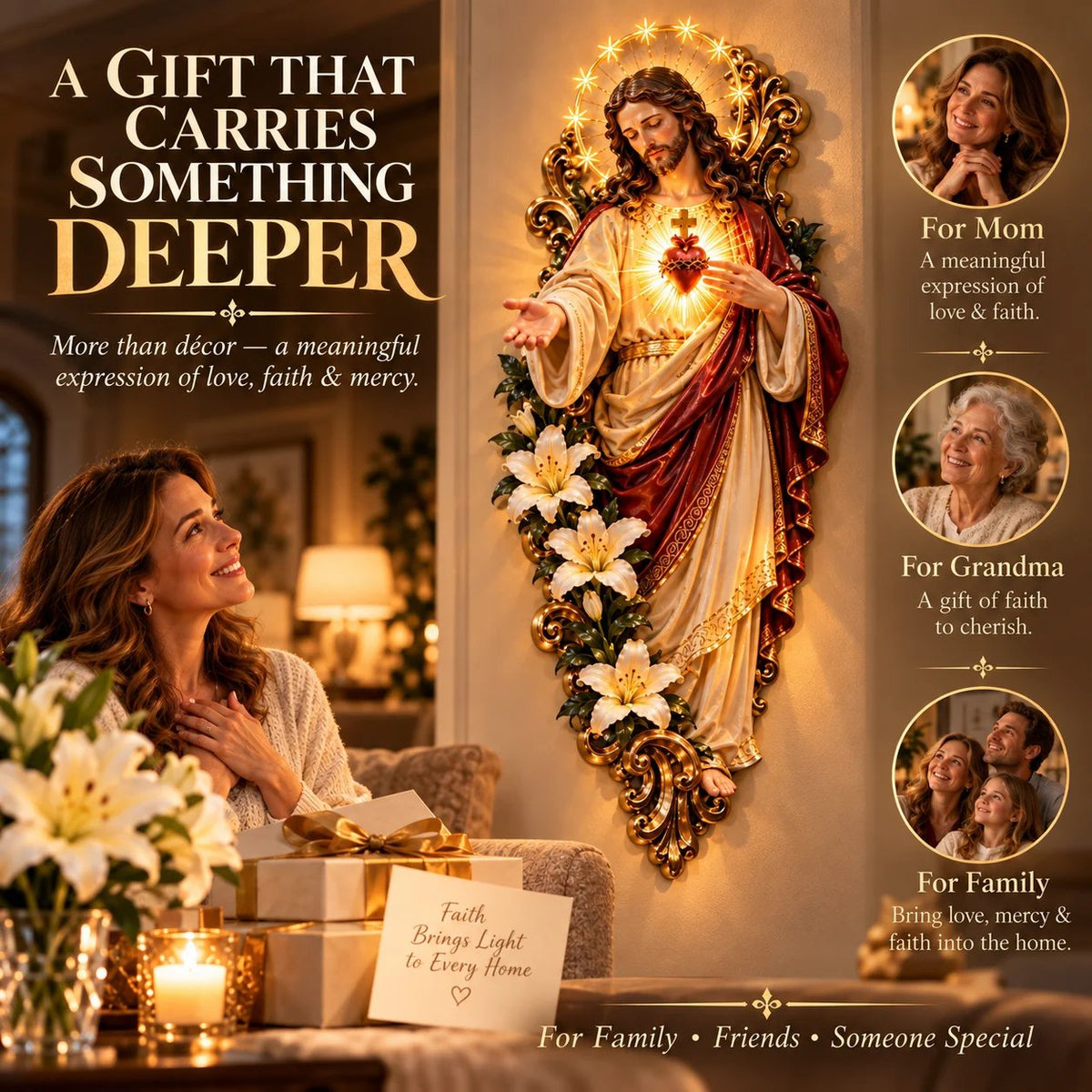 🔥LAST DAY 49% OFF - ✨ Sacred Heart of Jesus 3D Lighted Wall Décor