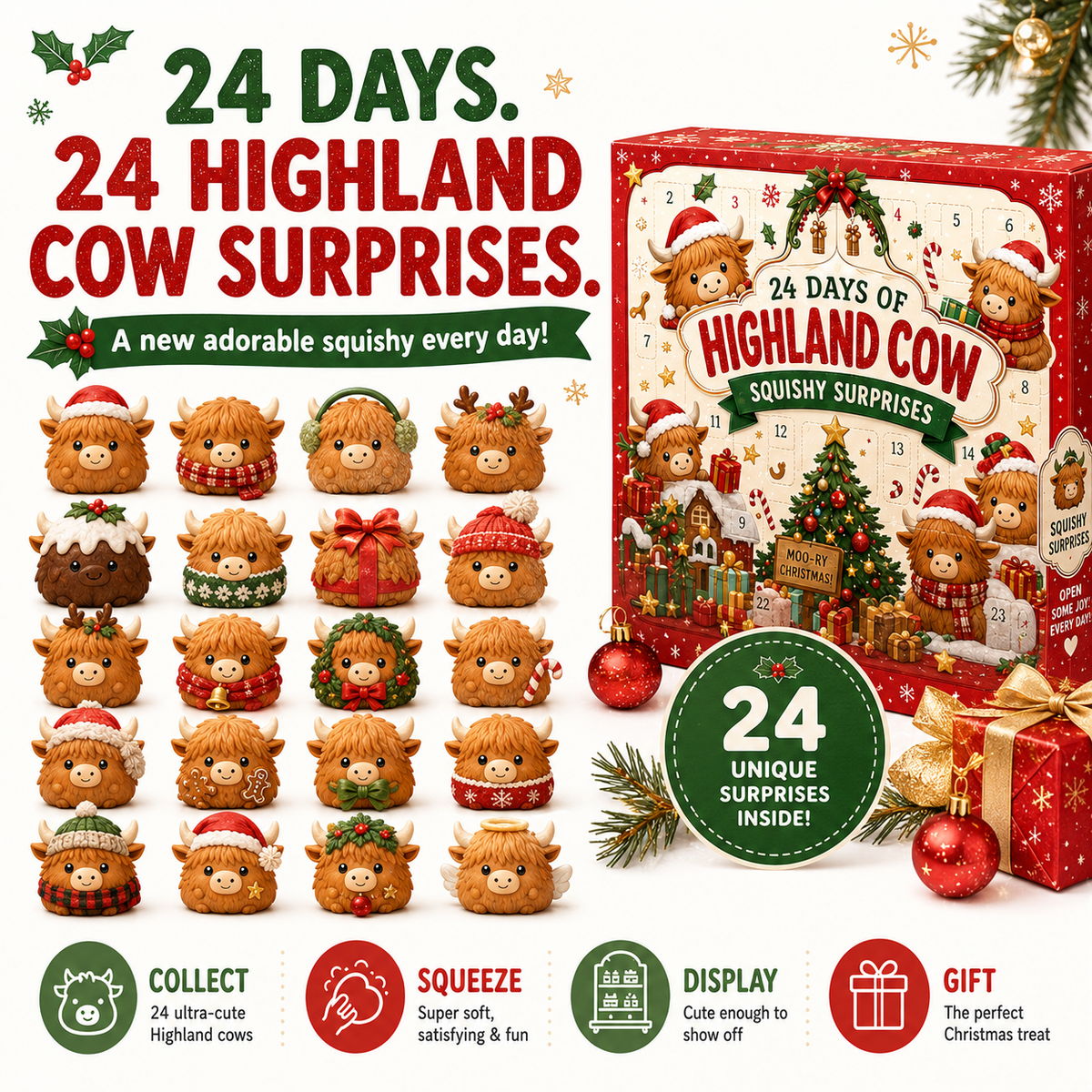 2026 Highland Cow Squishy Advent Calendar โ 24 Days of Soft Christmas Surprises