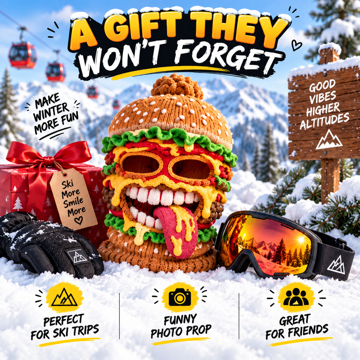 ๐ Funny Food Ski Mask โ Burger, Fried Chicken, Pizza & Fries Winter Balaclava