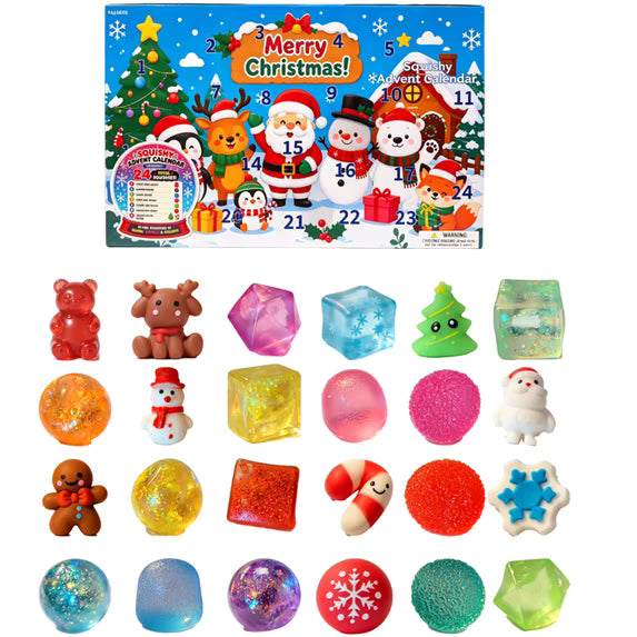 24Pcs Squishy Fidget Toy Advent Calendar, Christmas Countdown Surprise Variety Squeeze Toy Pack, Kids Christmas Stocking Stuffer