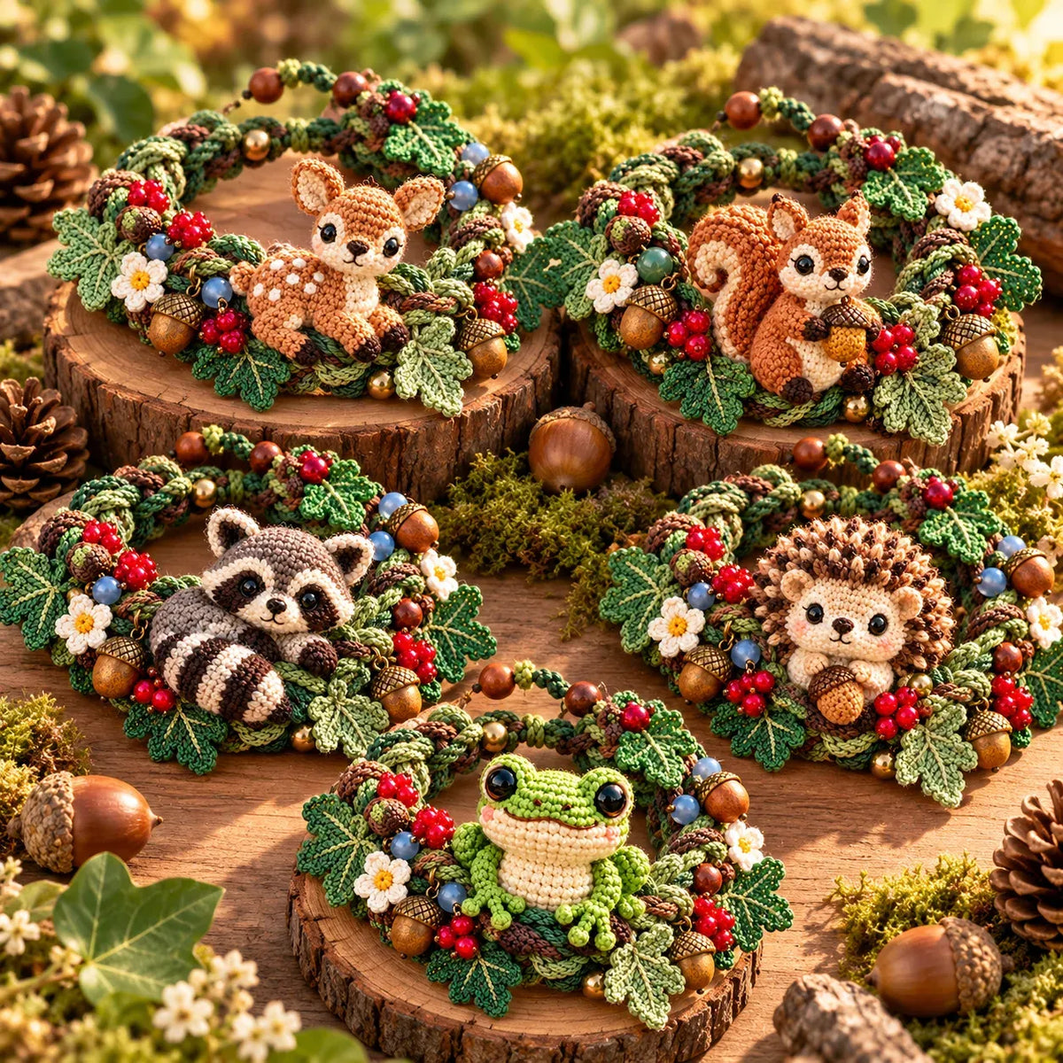 🌿🧶 Woodland Wrist Friends – Handmade 3D Crochet Animal Bracelet Collection