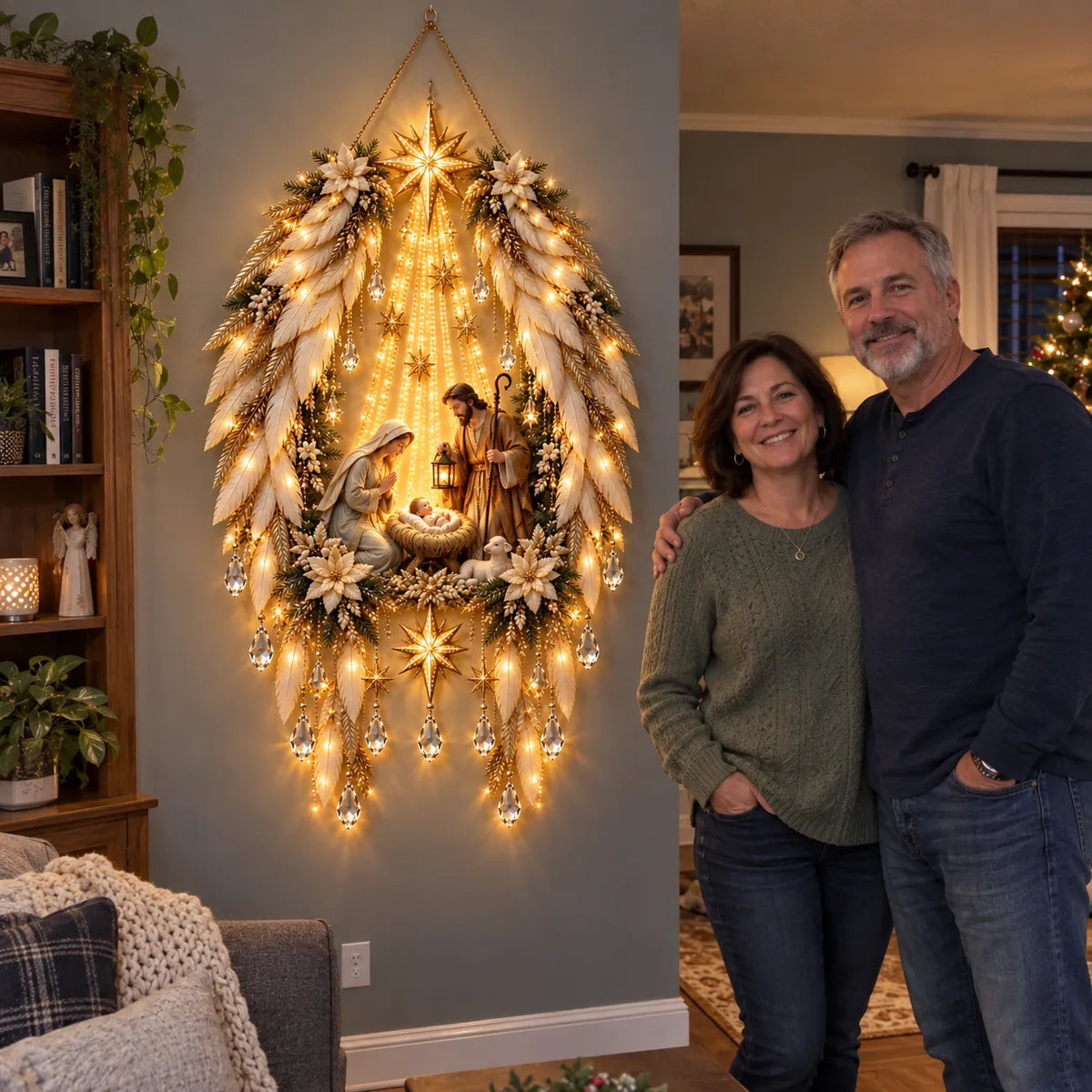 ✨👼 Heavenly Angel Wings Nativity Light✨ – Lighted Christmas Wall Decor
