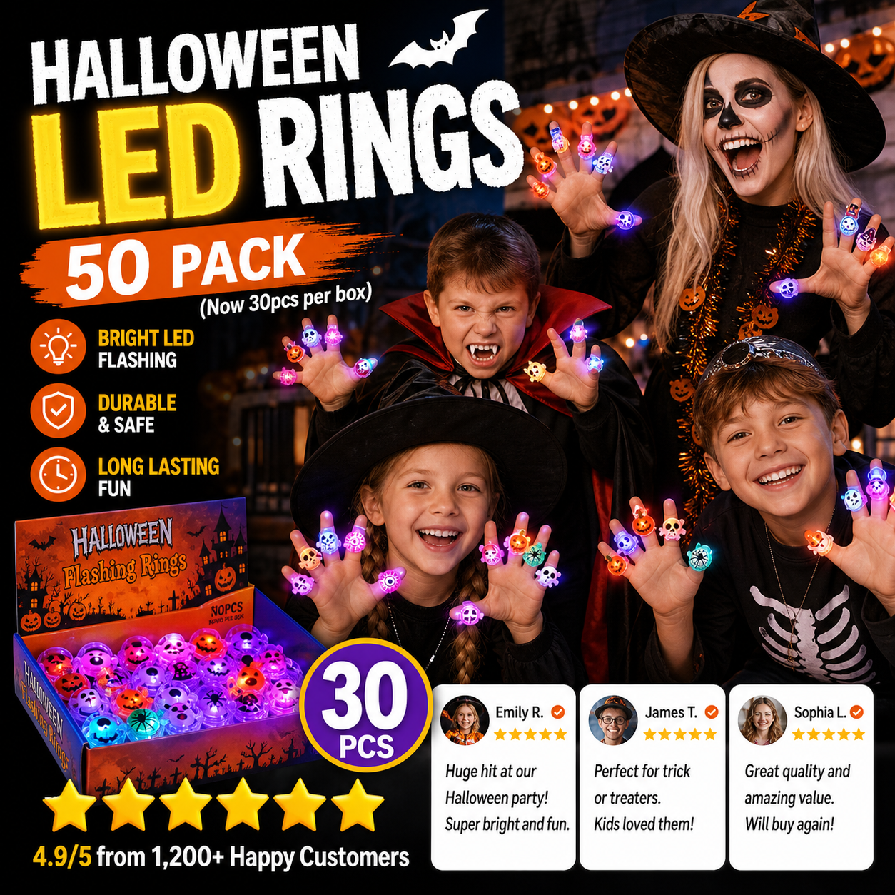 🔥🎃Spooky Season Hot Sale 50% OFF:£10.99‼️✨LED Light Halloween Glowing Ring 💍| Flashing Light‑Up Party Favor for Halloween Night👻
