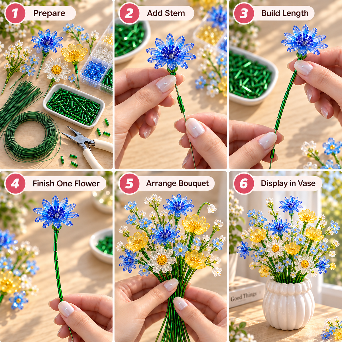 ⏳ Last Day 48% OFF –🌼✨DIY Beaded Wildflower Bouquet Kit – Handmade Crystal Flower Craft Set🌸✨