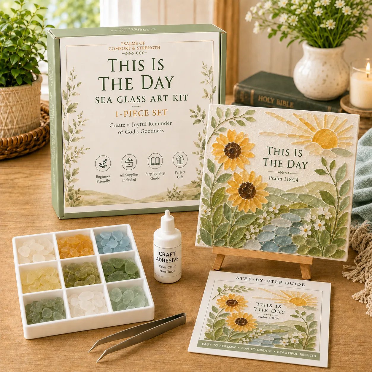 💥 LAST DAY 49% OFF - ✝️ Psalms of Comfort & Strength Sea Glass Art Kit