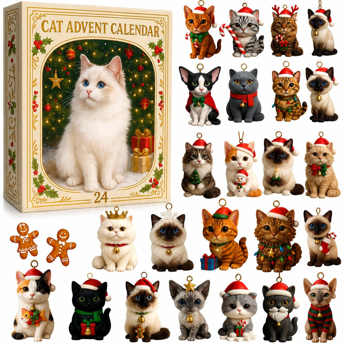 ⏰BUY 2 GET FREE SHIPPING⏰2026 Cat Advent Calendar Gift for Adults Friends Cat Owners and Lovers Christmas Holiday Countdown Gift 24 Designs Cats Charm Christmas Tree Ornament