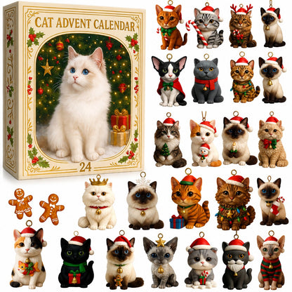 ⏰BUY 2 GET FREE SHIPPING⏰2026 Cat Advent Calendar Gift for Adults Friends Cat Owners and Lovers Christmas Holiday Countdown Gift 24 Designs Cats Charm Christmas Tree Ornament