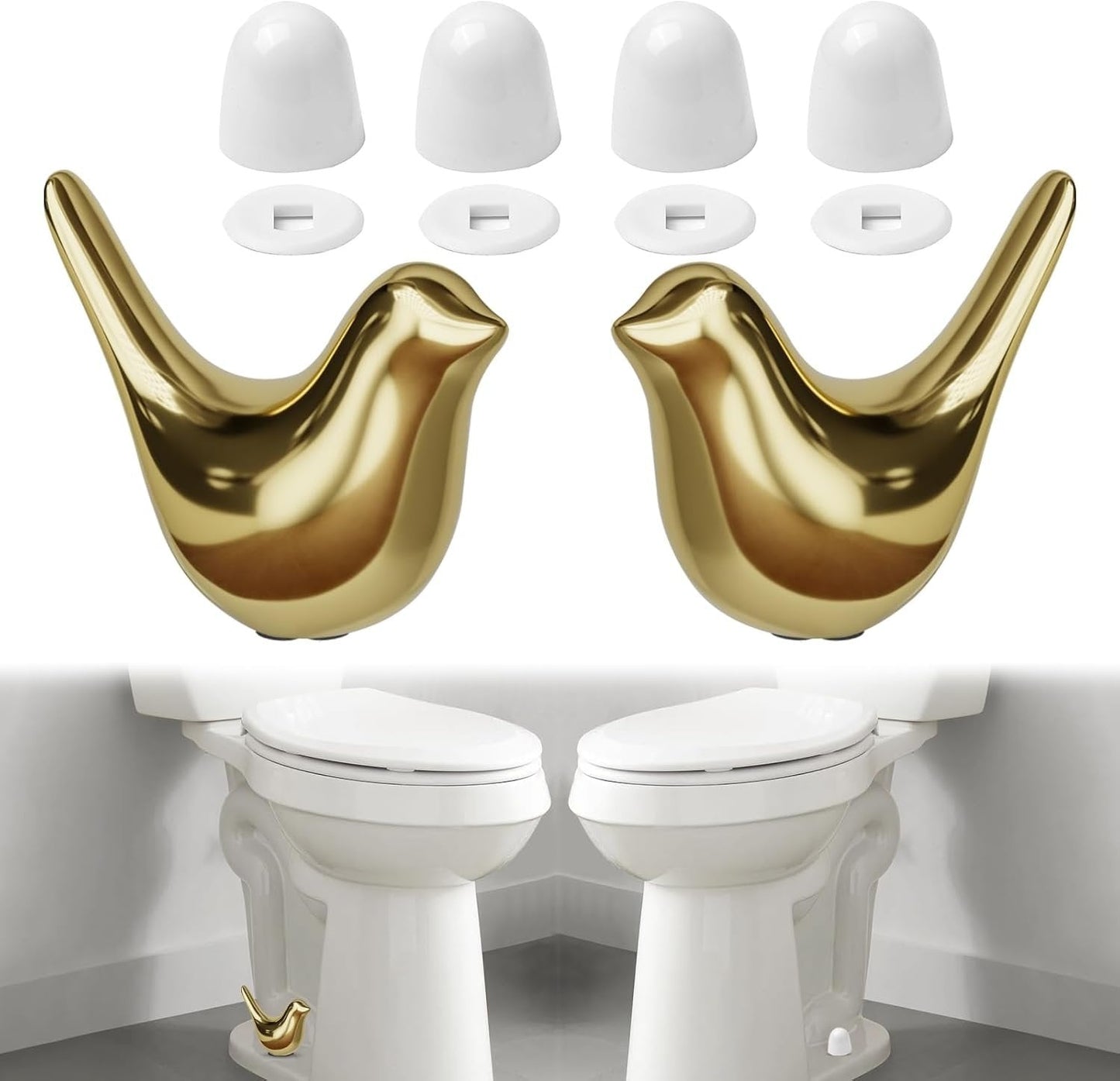 2Packs Ceramic Gold Birds Toilet Bolt Caps & 4Packs Universal Toilet Bolt Covers