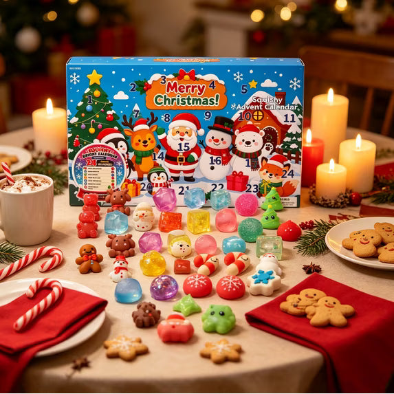 24Pcs Squishy Fidget Toy Advent Calendar, Christmas Countdown Surprise Variety Squeeze Toy Pack, Kids Christmas Stocking Stuffer