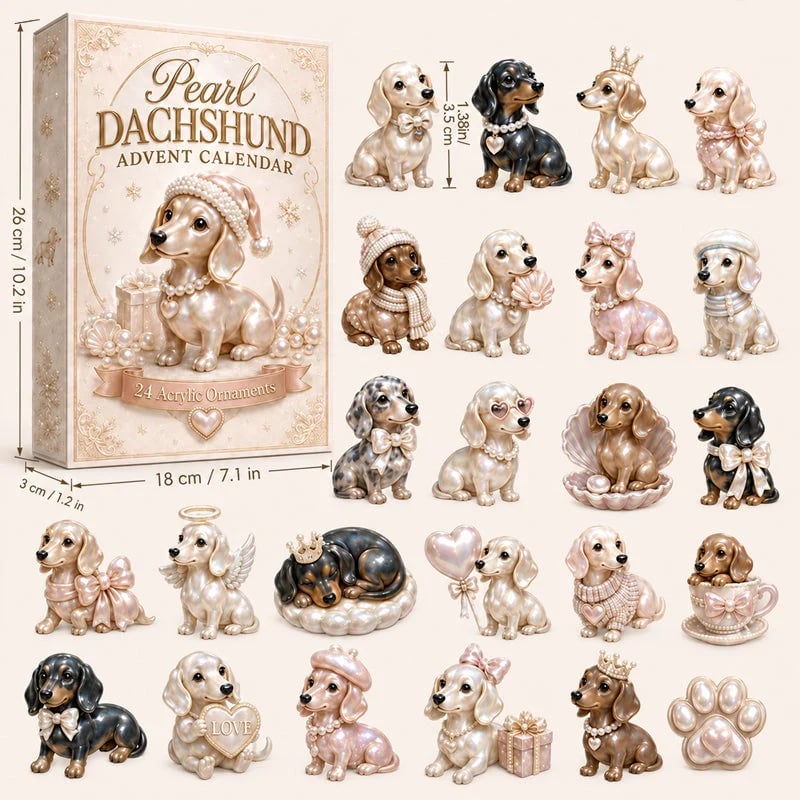 🎅 2026 Christmas Gift 50% Off--2026 Pearl Dachshund Christmas Advent Calendar | 24-Day Dog-Themed Collectible Decor Gift Box