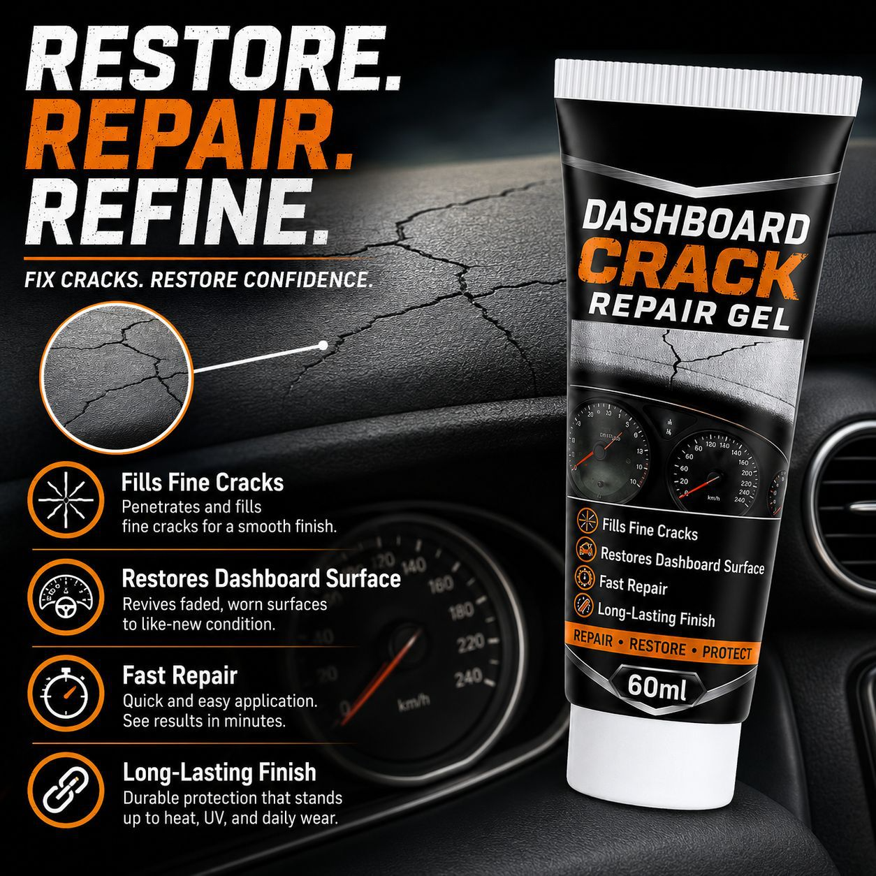 🚗49% OFF NOW! Professional Car Dashboard Crack Repair Gel‑Quick‑Drying Seamless Filler with UV Protection, Auto Interior Restoration Cream for Cracked Leather & Plastic Dashboards