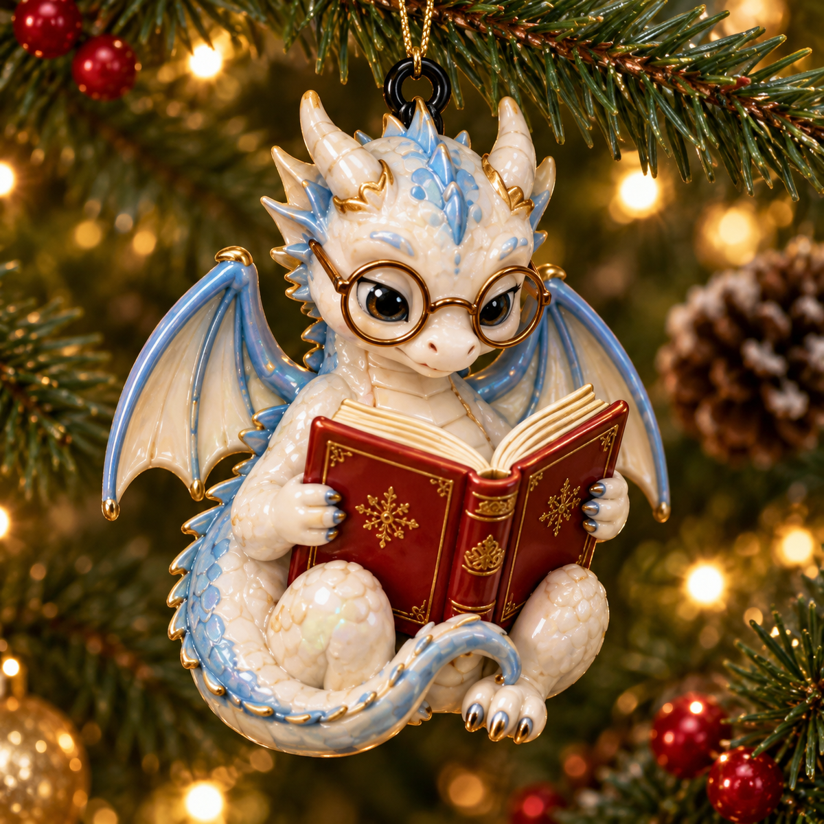 Bookish Dragons – 6-Piece Christmas Keepsake Ornament Set for Book Lovers