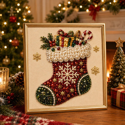 🎄🎅 Premium 3D Pearl Christmas Wall Art Kit | Luxury Flocked Canvas with Scratch-Resistant Non-Fading Pearl Beads DIY Holiday Decor⛄️❄️
