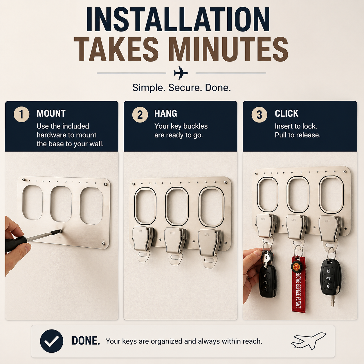 ✈️ Aviation Style Key Holder – Buckle-Inspired Wall Mounted Key Organizer for Entryway & Home