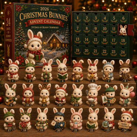 2026 Christmas Bunnies Advent Calendar – 24 Days of Cute Bunny Surprises | Festive Rabbit Collectibles & Christmas Countdown Gift