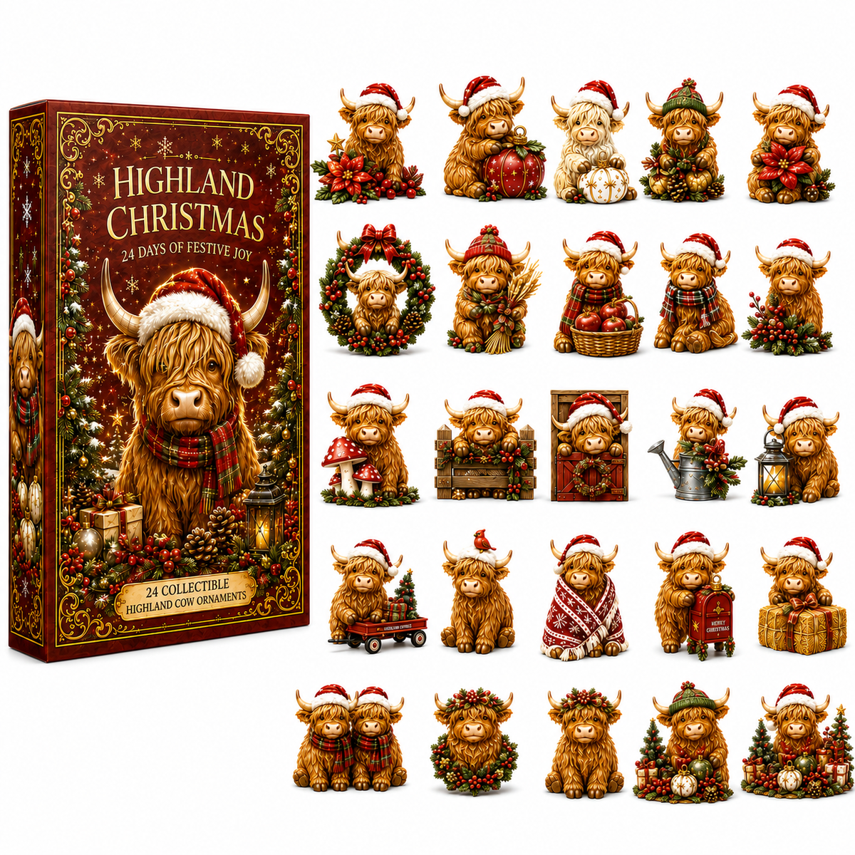 24-Day Highland Cattle Advent Calendar | Collectible Cow Christmas Countdown