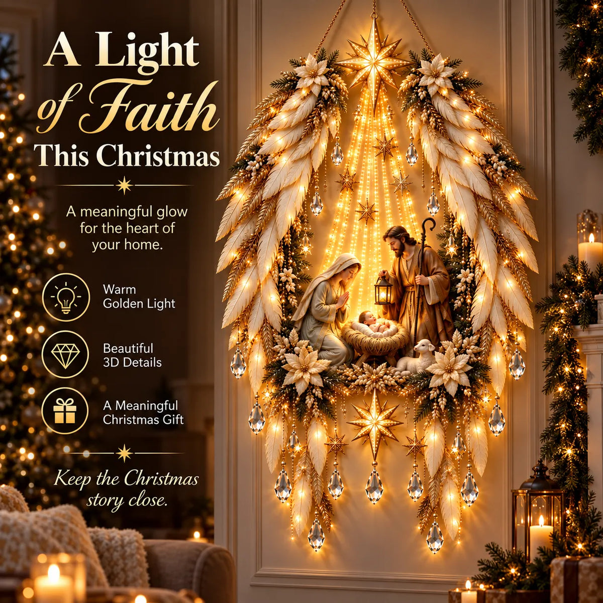 ✨👼 Heavenly Angel Wings Nativity Light✨ – Lighted Christmas Wall Decor