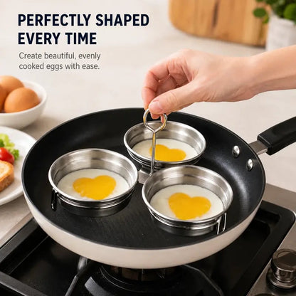 3-Cup Stainless Steel Egg Poacher, 3 Cavity Egg Steamer Mold with Handle, Reusable Egg Poaching Cups for Poached Eggs, Steamed Eggs, Breakfast & Dessert Making