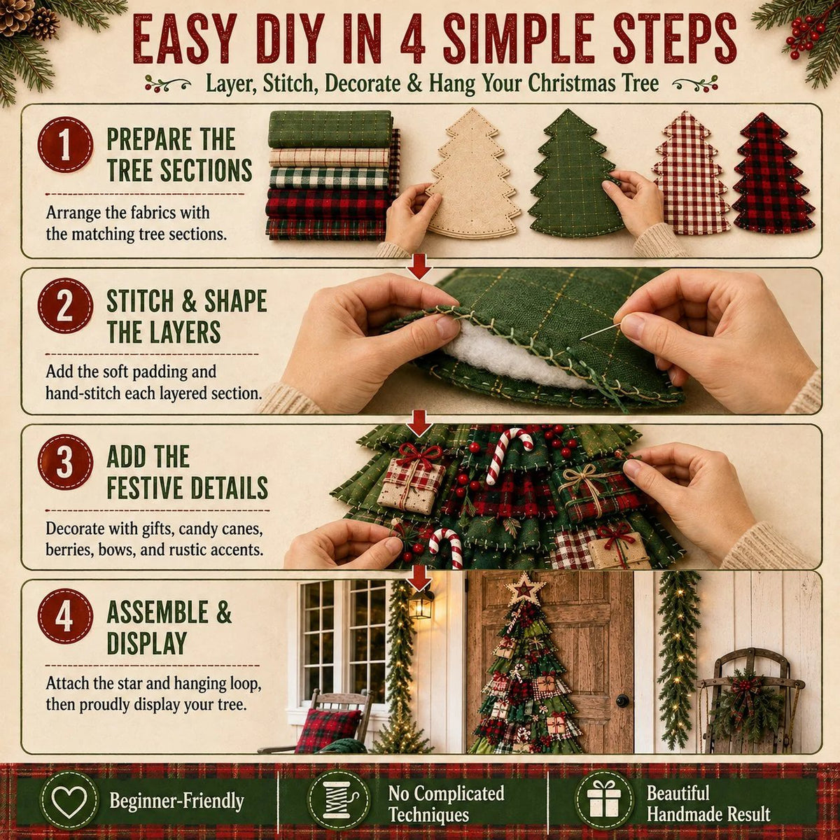 🎄Beginner-Friendly DIY Oversized Patchwork Christmas Tree Door Hanging Kit | Complete Kit with All Tools & Step-by-Step Guide Included 💕