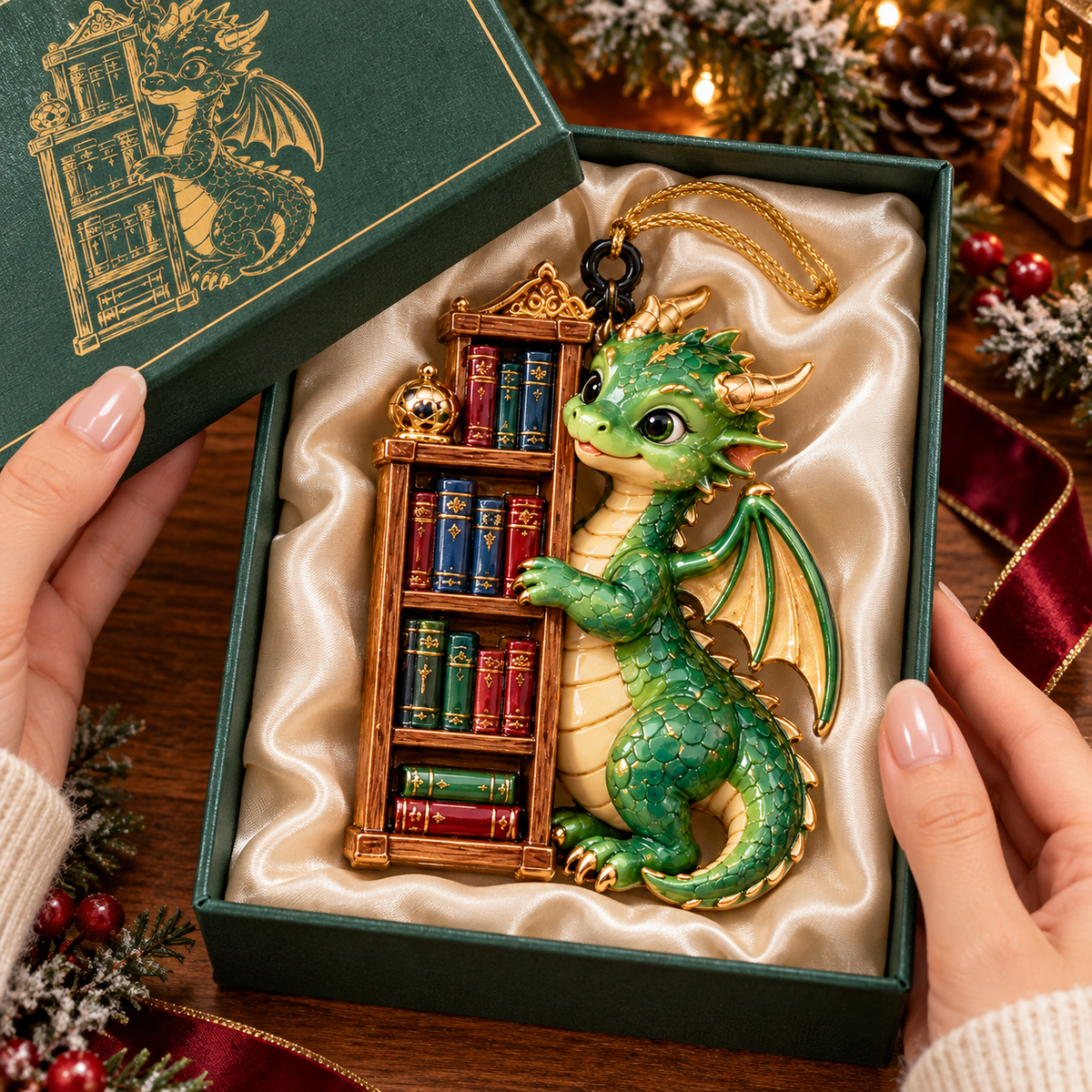 Bookish Dragons – 6-Piece Christmas Keepsake Ornament Set for Book Lovers