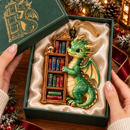 Bookish Dragons – 6-Piece Christmas Keepsake Ornament Set for Book Lovers