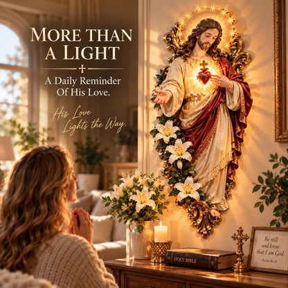 🔥LAST DAY 49% OFF - ✨ Sacred Heart of Jesus 3D Lighted Wall Décor