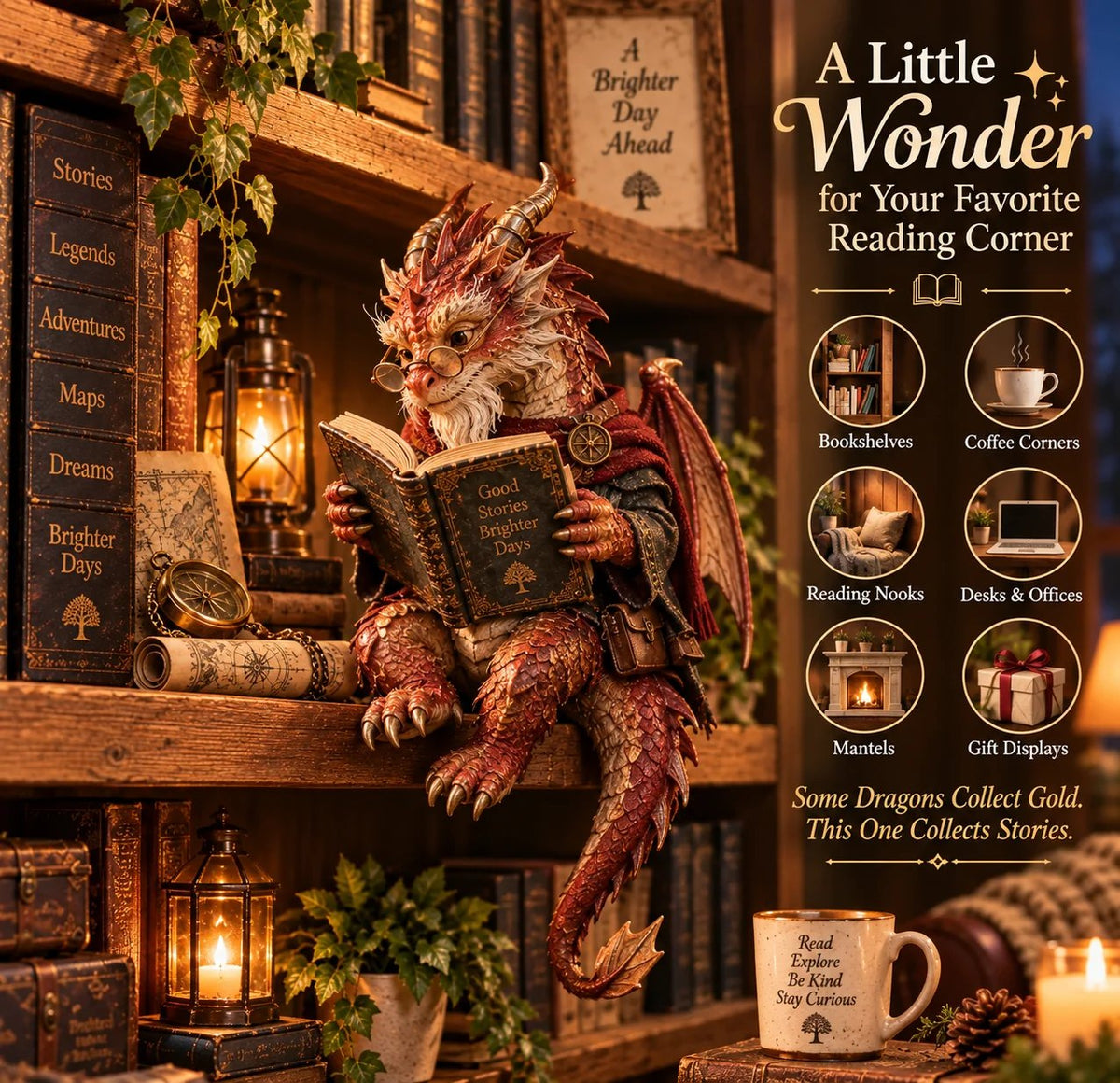 🐉 Wandering Scholar Dragon Figurine | Book Lover Décor