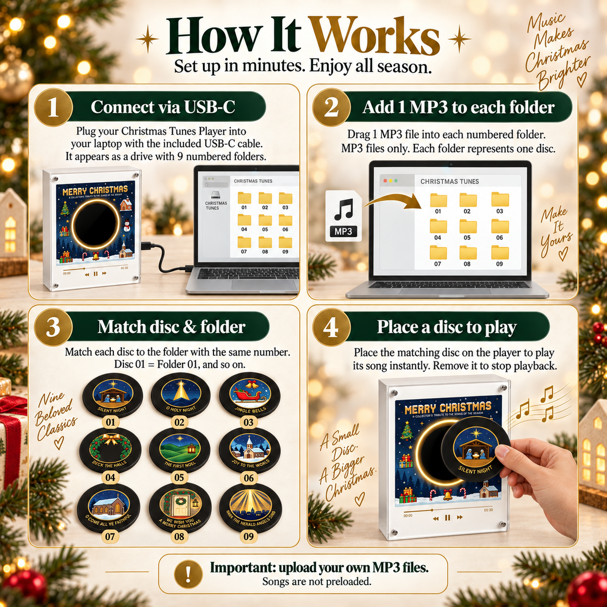 💥Christmas Tunes Player with 9 Magnetic Discs