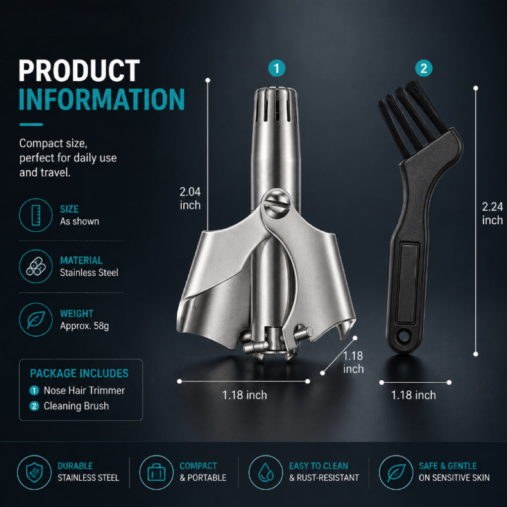 DAILYARD™ Manual Nose Hair Trimmer – Stainless Steel 360° Trimmer, Waterproof & No Battery Required