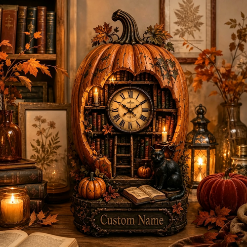 🎃🕰️ Today 49% OFF🔥 Pumpkin Library Wall Clock | Rustic Halloween Decor for Home & Office
