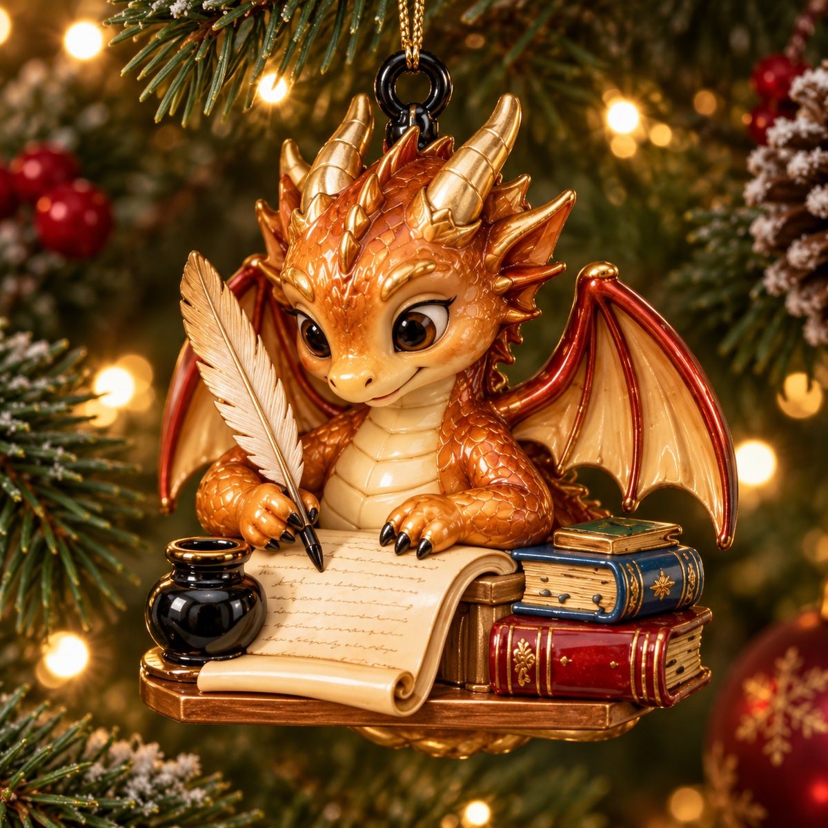 Bookish Dragons – 6-Piece Christmas Keepsake Ornament Set for Book Lovers
