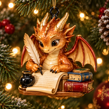 Bookish Dragons – 6-Piece Christmas Keepsake Ornament Set for Book Lovers