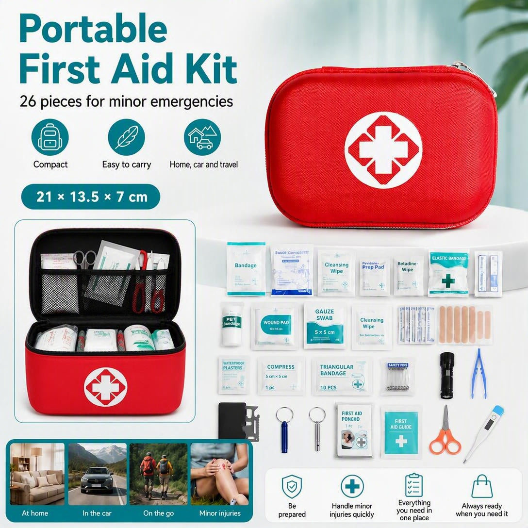 🔥Hot Sale 49% OFF🔥 26-Piece Portable First Aid Kit – for Home, Car, Travel & Camping, Compact 🏥